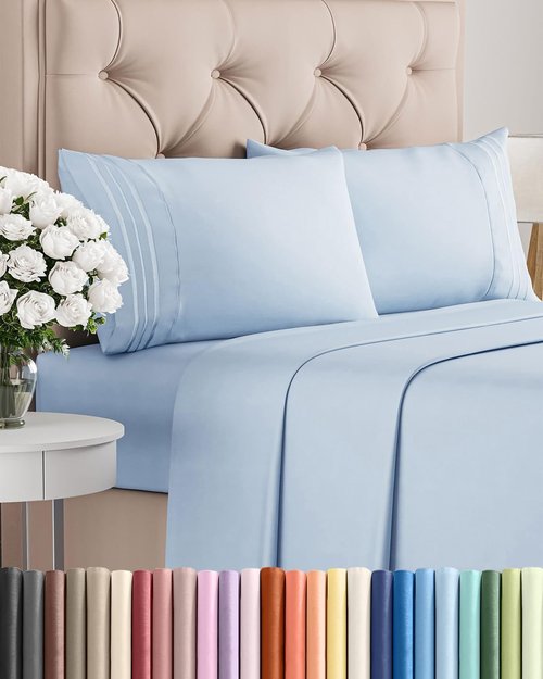 King Size 4-Piece Sheet Set | Comfy, Breathable & Cooling Bed Sheets - Luxury Hotel Quality - Sky Blue