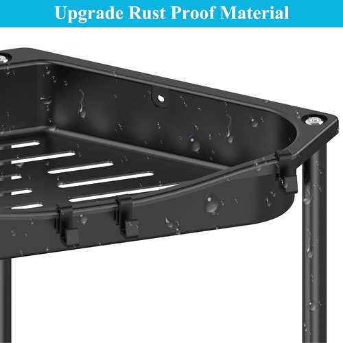 HuggieGems Corner Shower Caddy Organizer - 4 Tier Floor Standing Shelf with Hooks | Jet Black