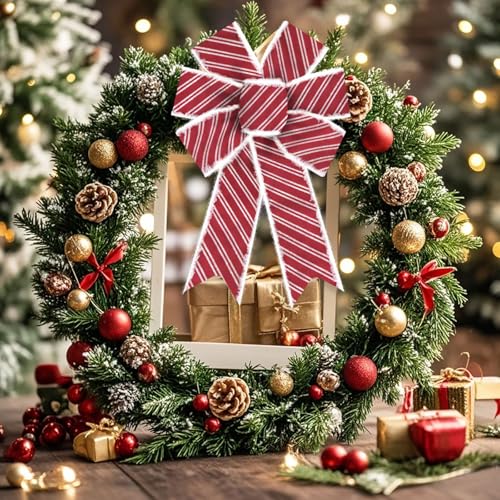 Extra Large Red and White Striped Christmas Wreath Bow - 11.42x20.87 Inch