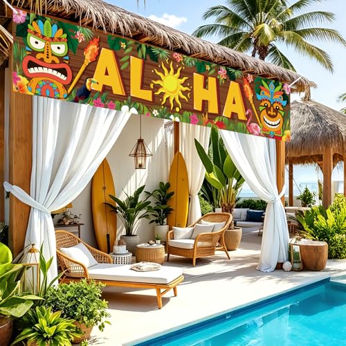 Sealmic Orange Hawaiian Aloha Banner & Tiki Party Decorations for Luau Beach Summer Event