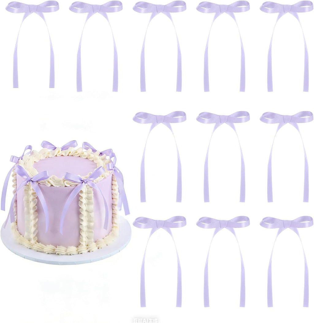 Skiennix 30 Pack Bow Cake Toppers - Purple Ribbon Bows for Weddings & Celebrations | Perfect for Birthdays & Baby Showers