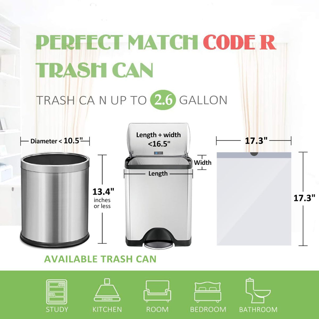 2.6 Gallon 220 Counts Strong Drawstring Trash Bags Garbage Bags by Teivio, Bathroom Bin Liners, 2,2.5,3 Gal Small Plastic Bags for home office kitchen, fit Code R 10 Liter Trash Can