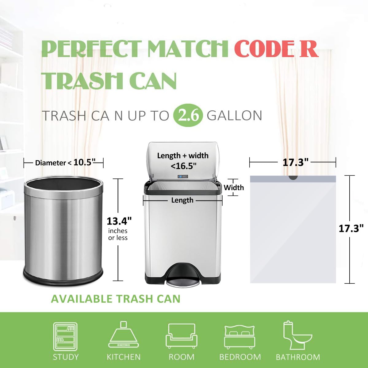 2.6 Gallon 220 Counts Strong Drawstring Trash Bags Garbage Bags by Teivio, Bathroom Bin Liners, 2,2.5,3 Gal Small Plastic Bags for home office kitchen, fit Code R 10 Liter Trash Can