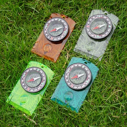 4 Pcs Outdoor Compass with Adjustable Declination,Magnifier,Ruler,Scale. Multifunctional Orienteering Waterproof Compass for Map Reading, Navigation, Hiking