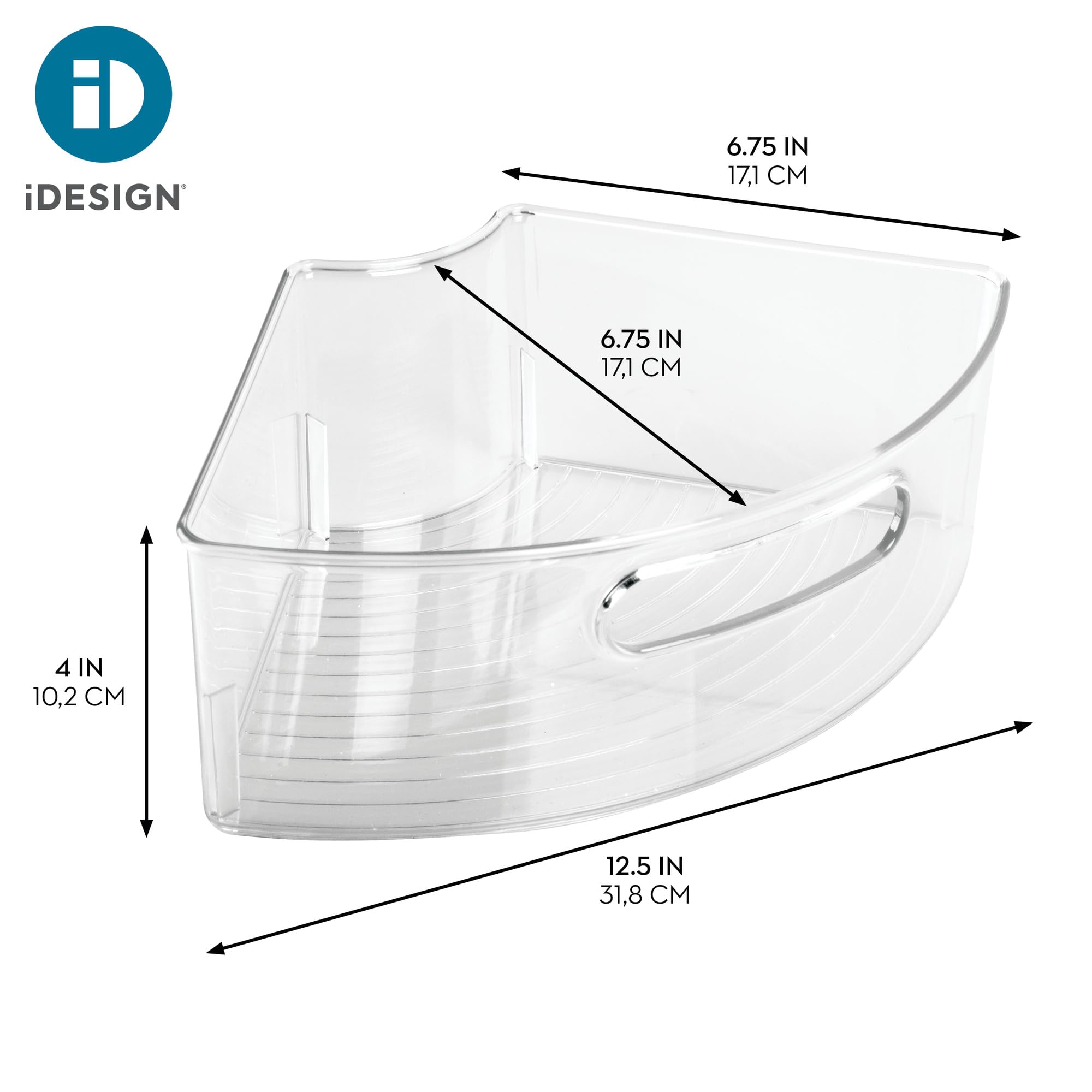 iDesign Plastic Lazy Susan Cabinet Storage Bin, 1/4 Wedge Container for Kitchen, Pantry, Counter, BPA-Free, 12.5 in x 6.75in x 4in Set of 4, Clear