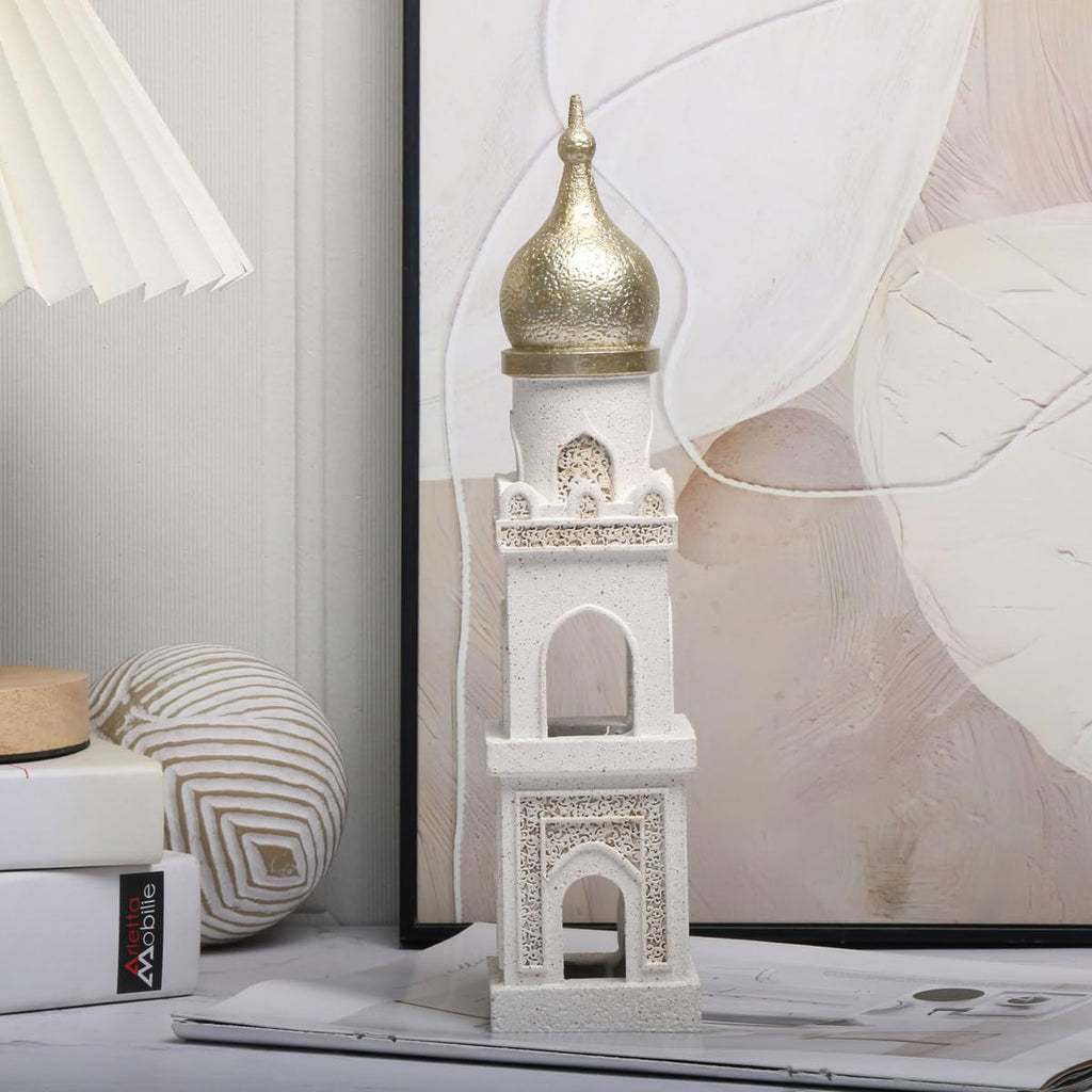 Islamic Cultural Decor Collection - Handcrafted Resin Mosque Models & Tower Ornaments for Home/Office Display Ramadan Decoration (Tower 1)