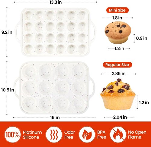 CAKETIME Silicone Muffin Pans - Nonstick Cupcake Pan Set with 12 Regular & 24 Mini Cups