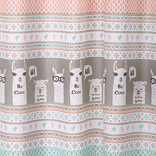 Lush Decor Llama Stripe Shower Curtain, 72" x 72", Pink and Turquoise