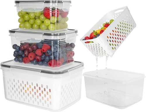 Grape Container Set by [Brand Name] - Leakproof Produce Storage with Removable Colander | 3PCS (0.9Qt - 13.5Qt)