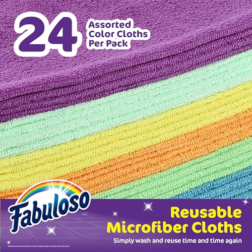 Fabuloso Rainbow Microfiber Cleaning Cloths - 24 Pack, 13x13 Inches, Lint-Free