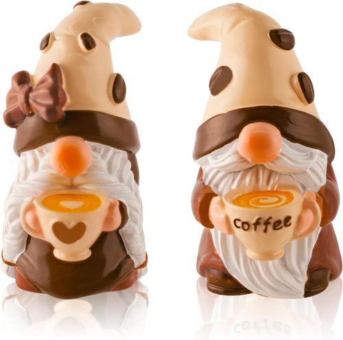 Exasinine Coffee Gnomes - Adorable Resin Figurines for Kitchen Decor & Tiered Tray | 2-Piece Set