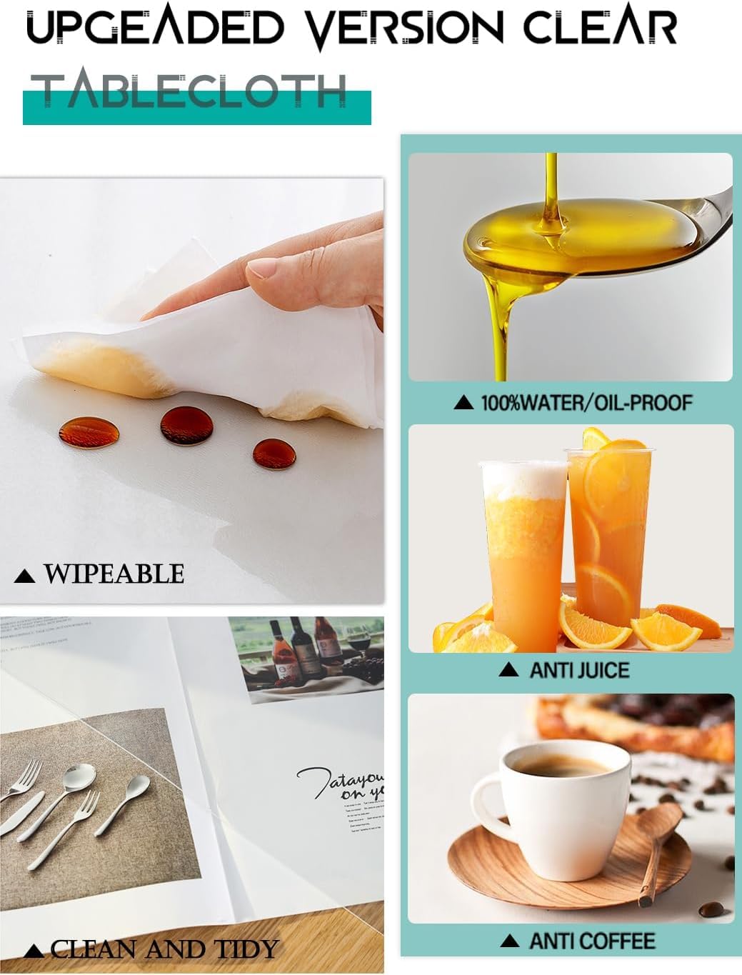 WingCanto 48X108 Inch Clear Table Protector Pad 1.5mm Thick Vinyl Plastic Table Cover Mat for Writing Desk Retangular Dining Tablecloth Coffee Table Desk Sofa Side Table Waterproof and Heat Resistant