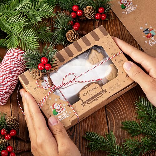 Christmas Cookie Gift Box Set with Pine Picks - 36 Pack Holiday Bakery Packaging