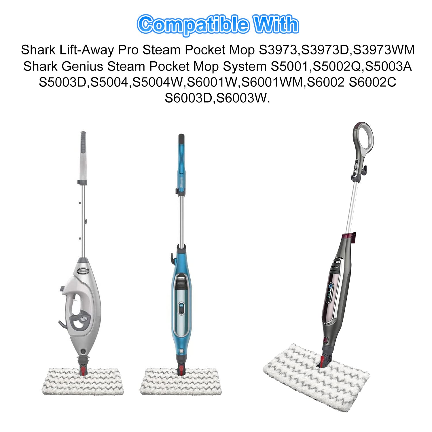 Steam Mop Pads Replacement for Shark Lift-Away Pro & Genius Pocket Steam Mop Series S3973 S3973D S3973WM S5001 S5003D S5002Q S5003A S6001W S6001WM S6002 S6002C S6003 Washable Reusable Mop Pads, 3 Pack