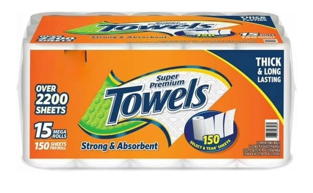 Member's Mark Super Premium Paper Towels - 15 Rolls, 150 Sheets Each | Ultra Absorbent & Durable