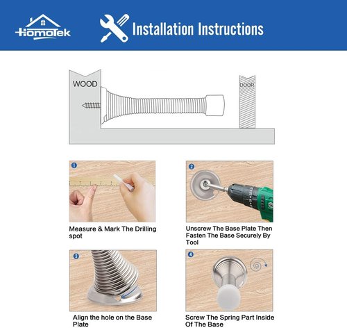 HOMOTEK Heavy Duty Black Spring Door Stops - 12 Pack with Flexible Rubber Bumper Tips | 3-1/8" Size