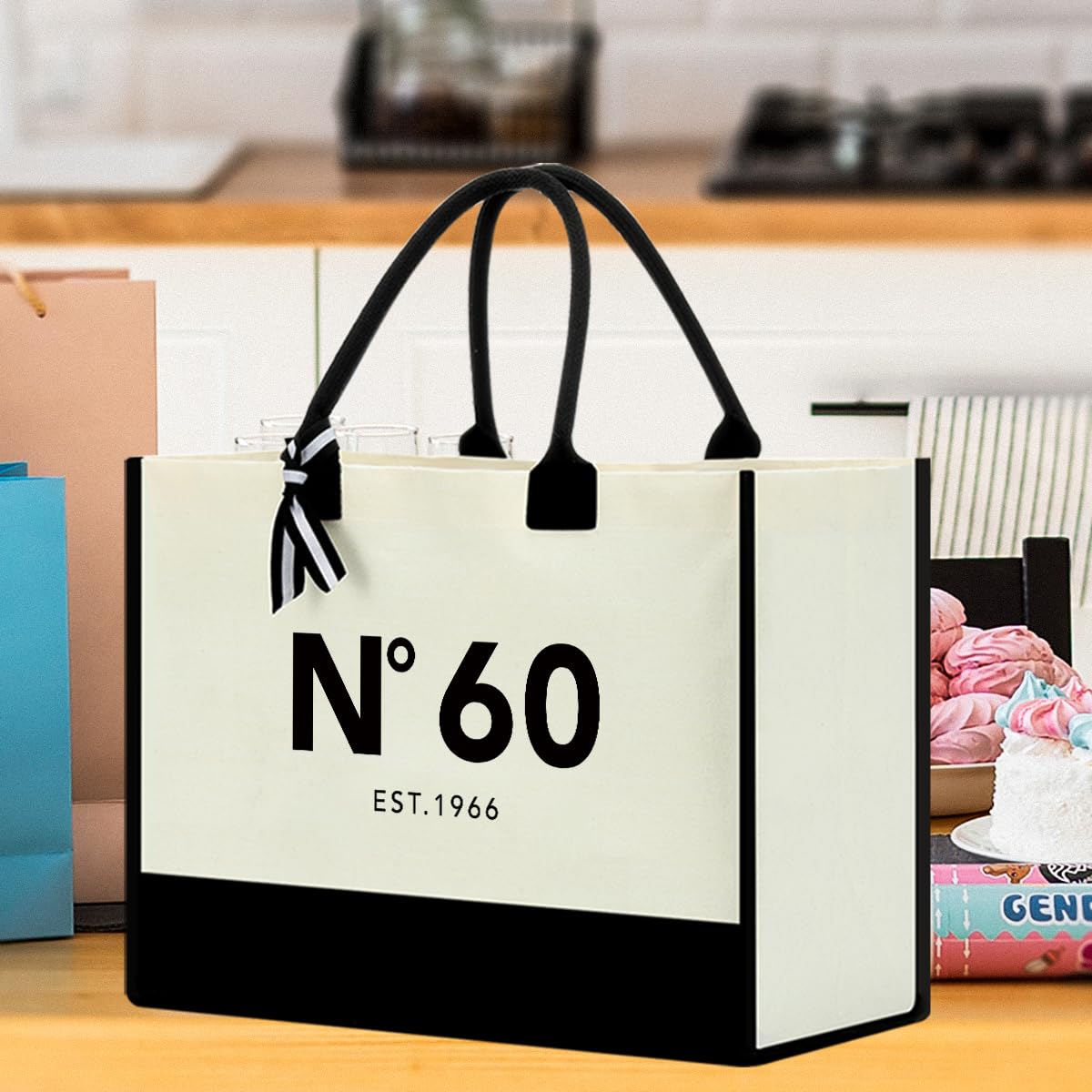 NGLIV 60th Birthday Gifts for Women,1966 Birthday Gifts for Women Travel Canvas Tote Bag and Makeup Bag, Unique 60 Years Old Birthdays Gift for Mom Wife Aunt Friends Her