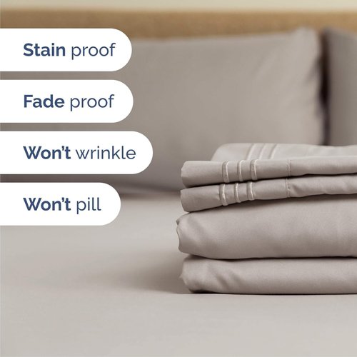 Cal King Size 4-Piece Sheet Set - Comfy Cooling Bed Sheets | Luxury Hotel Quality - Soft, Wrinkle-Free - Light Grey