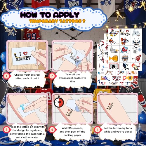 Ice Hockey Temporary Tattoos - 60 Pcs Party Favors and Supplies