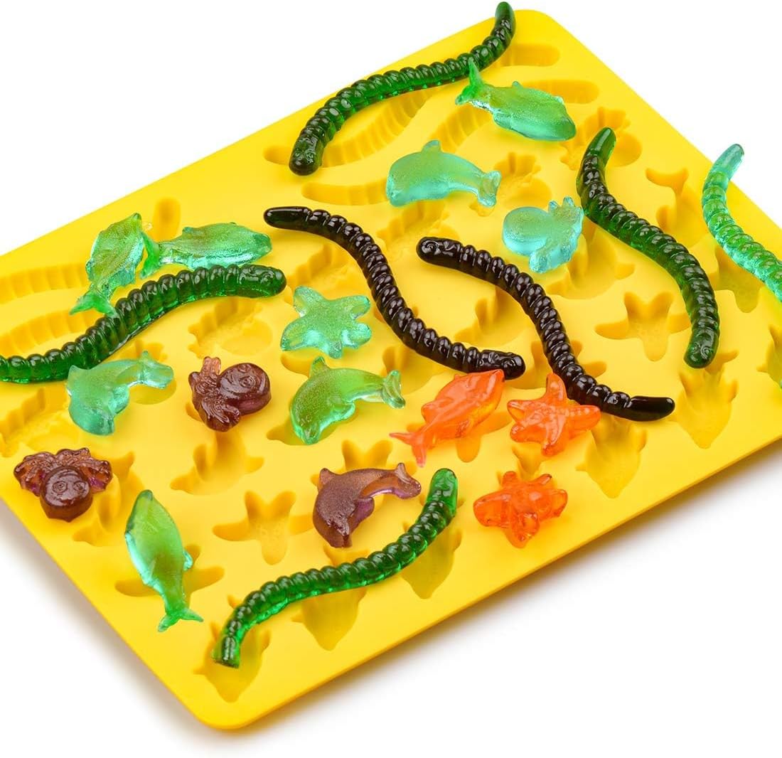 Silicone Gummy Molds by [Brand Name] - Fun Ocean Shapes Including Worms, Starfish, Dolphins & More | Pack of 3