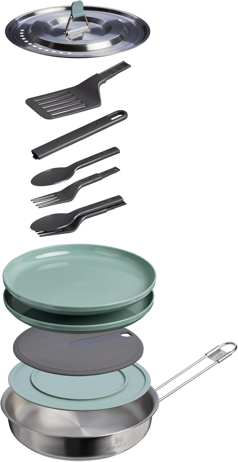 Stanley Wildfare Core 12-Piece Stainless Steel Cook Set - 1 Qt Fry Pan with Fold & Lock Handle | Camping Essentials
