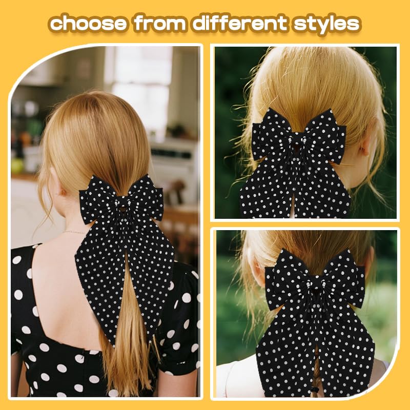 Kilener Polka Dot Hair Bow Clip Long Tail Ribbon Barrette for Women Girls