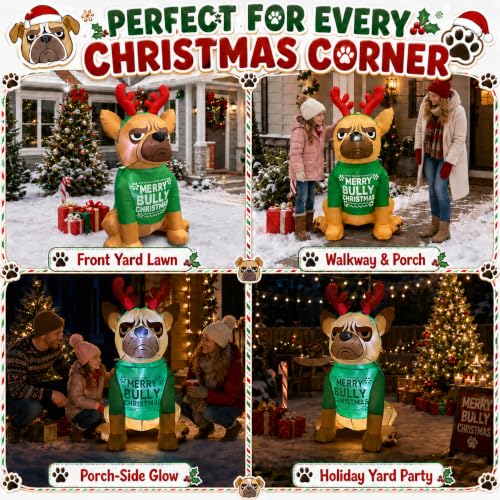 4.3FT Christmas Inflatable Bulldog with LED Lights - Green Variation