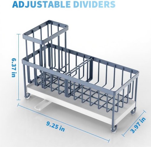 Cisily Sponge Holder - Rustproof 304 Stainless Steel Kitchen Sink Caddy Organizer | Gray Blue, 9.25”