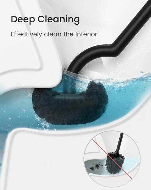 Cesun Toilet Brush Set - Curved Design for Deep Cleaning Under Rim | 304 Stainless Steel, Black, 2 Replaceable Heads