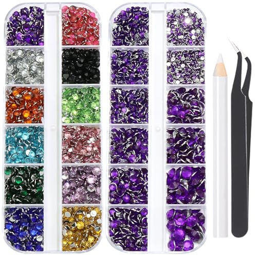 RODAKY Resin Nail Rhinestones Kit with Tweezers and Pickup Pencil, Mixed Size Flatback Gems for Nail Art and DIY Crafts