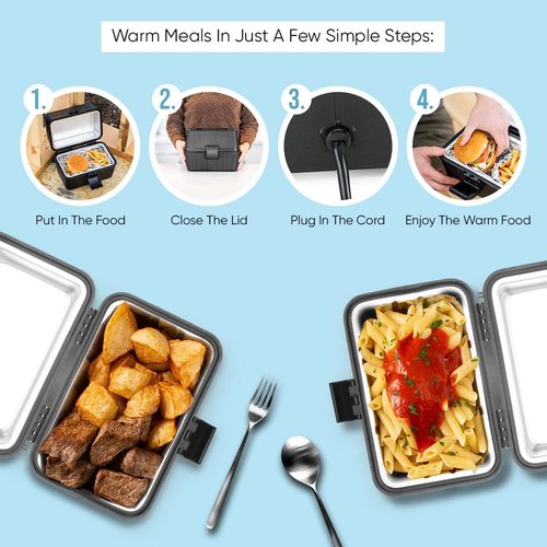 ZONETECH Heating Lunch Box - Premium Quality Electric Insulated Lunch Box Food Warmer Perfect for Picnics, Travelling, and On-site Lunch Break (2-Pack)