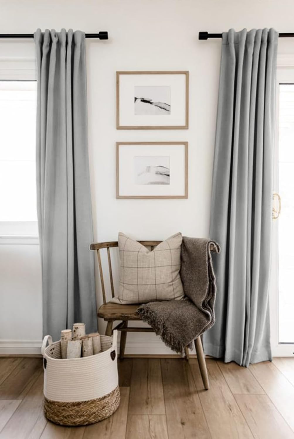 Skiennix 100% Blackout Linen Curtains - Thermal Insulated Drapes, 2 Panels Set, 50" W x 84" L, Ash Grey