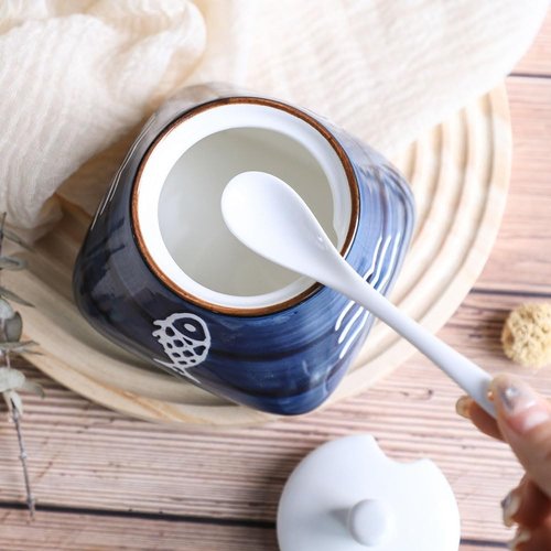 Hand-Painted Ceramic Spice Jar by [Brand Name] - Stylish Seasoning Box with Lid & Spoon | Perfect Kitchen Gift