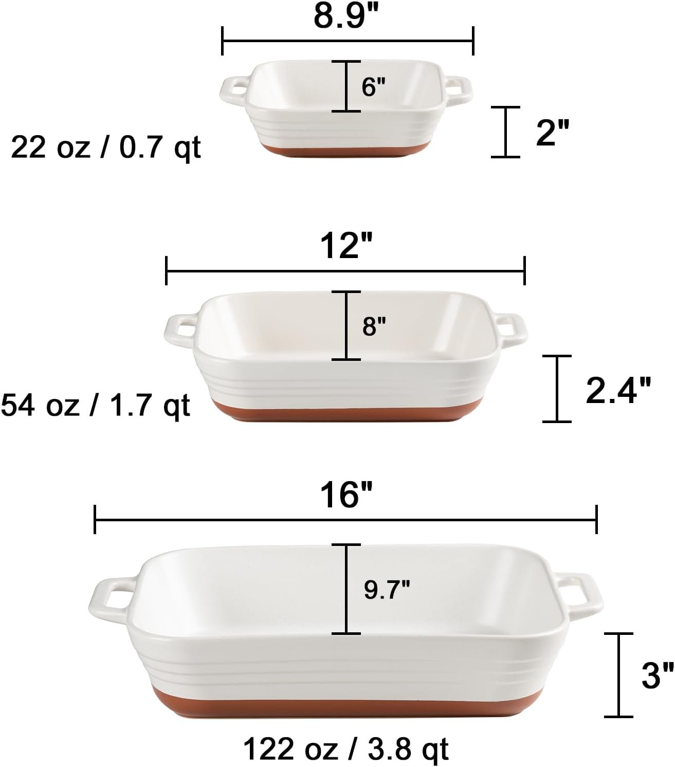 Sweejar Casserole Dishes - Ceramic 9x13 Baking Pans Set for Cooking & Daily Use | White Porcelain Lasagna Pan with Handles