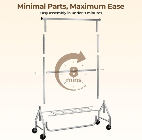 HYSEYY Heavy Duty Clothes Rack - Adjustable Double Rod Garment Rack for Bedroom & Laundry | Silver