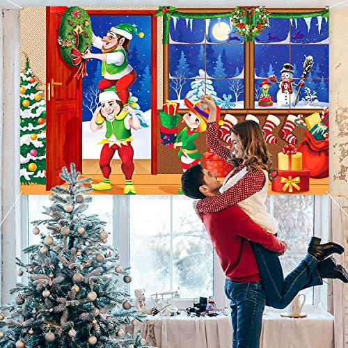 Christmas Photo Backdrop Banner for Photography Scene Decor - Santa Elves Snow Winter Scene