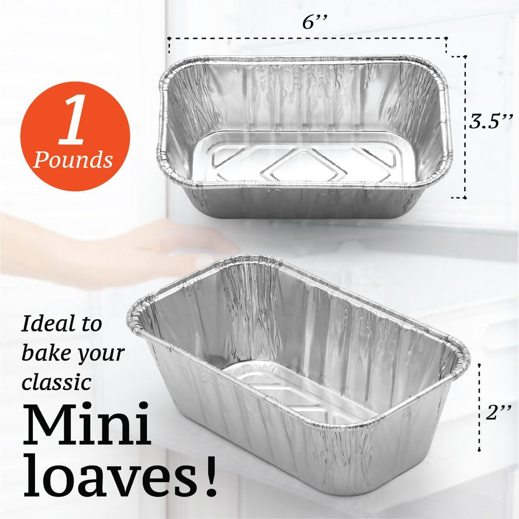 Regine Switzerland Mini Foil Loaf Pans - 1LB Disposable Aluminum Baking Tins | 55 Pack, 6 x 3.5 x 2 Inches