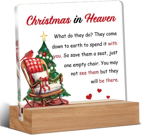 Cardinal Memorial Gift - Christmas In Heaven Empty Chair Sign | 4 x 4 Inches Home Decor