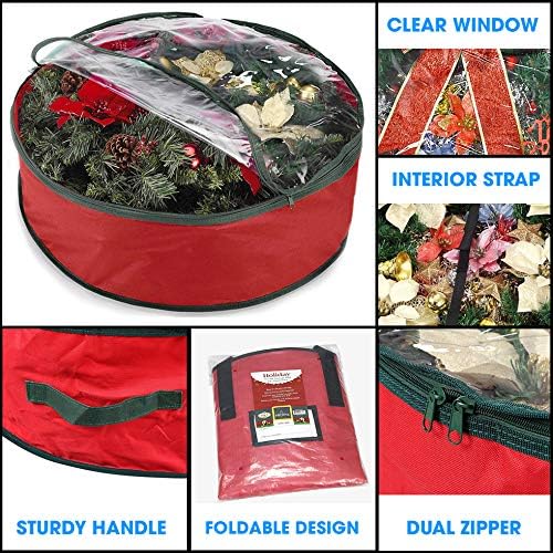Primode Christmas Wreath Storage Bag 36" - Durable 600D Oxford Container with Clear Window for Easy Holiday Storage (Red)
