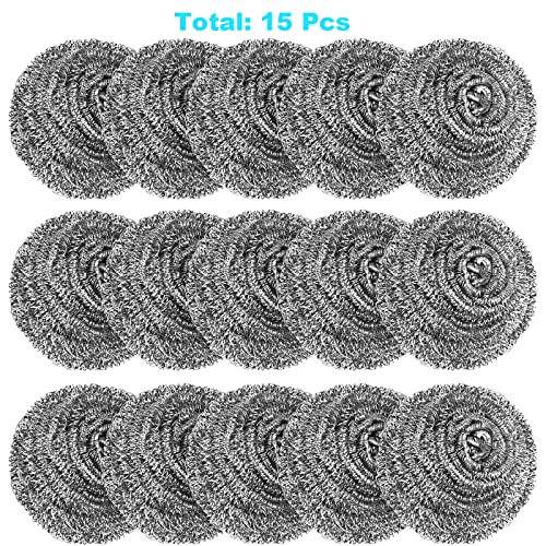 VOPTON 15-Pack Stainless Steel Wool Scrubbers - Heavy Duty Kitchen Scouring Pads