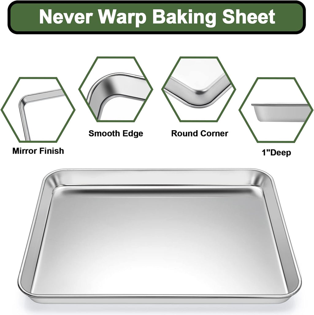 Skiennix Baking Sheet Tray Set - Heavy Duty Stainless Steel Cookie Pan with Silicone Mats | 9-Piece Set in Red