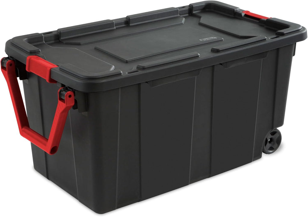 Sterilite Wheeled Tote - Durable 40 Gallon Storage Container in Black | Perfect for Organizing