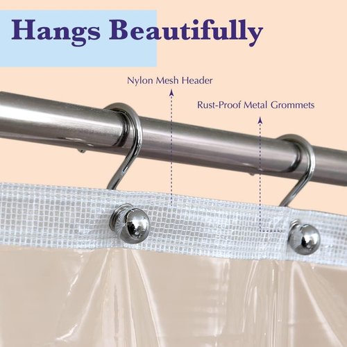 Epica Heavy-Duty Clear Vinyl Shower Curtain Liner - 72x72, Stain & Soap Scum Resistant, Rust-Proof Grommets