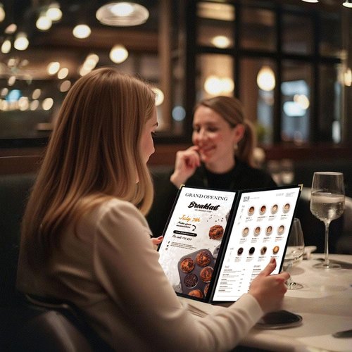 25 Pack Goodsmart Cafe Style Restaurant Menu Cover, 8.5x11 Side-Loading Double Stitched Edge Menu Sleeve, Crystal Clear Vinyl Menu Holder with Gold Decorative Corners (Black, 2 Pages / 4 Views)