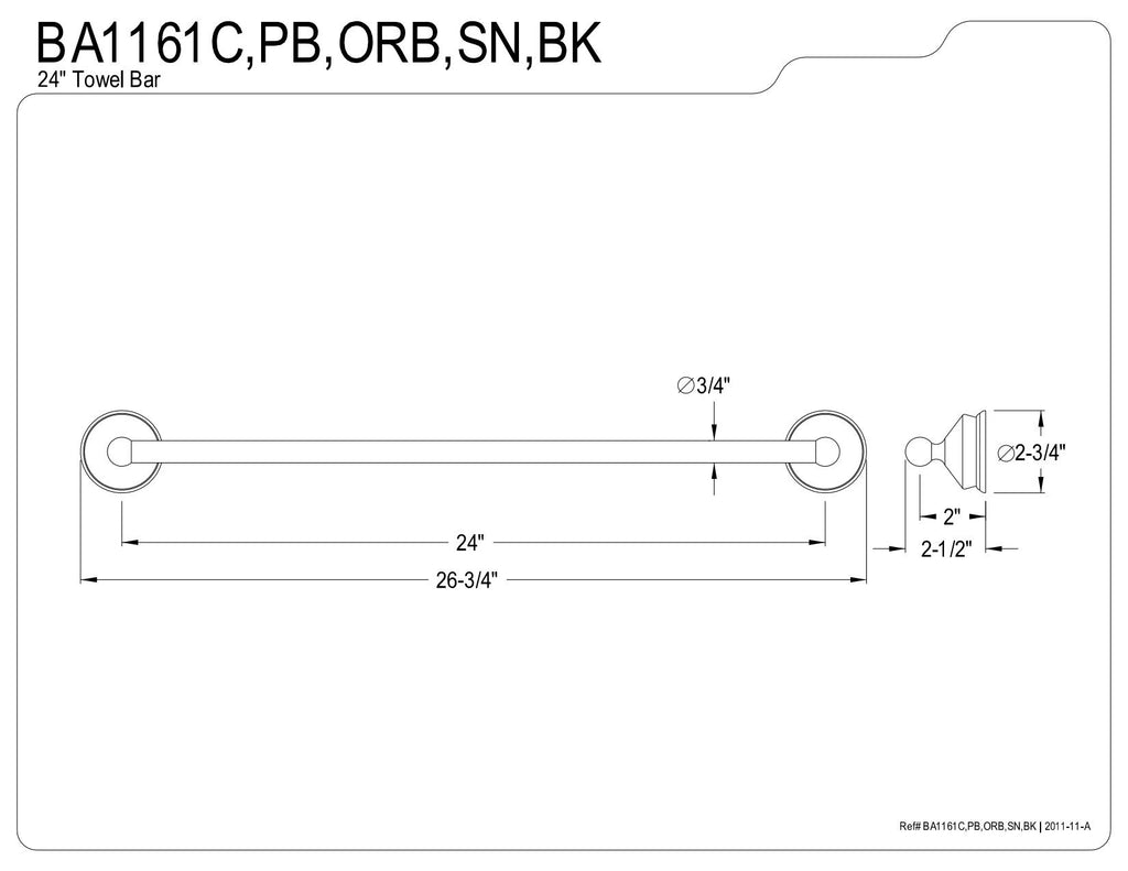 Kingston Brass BA1161PB Vintage Towel-Bar, 24-Inch, Polished Brass