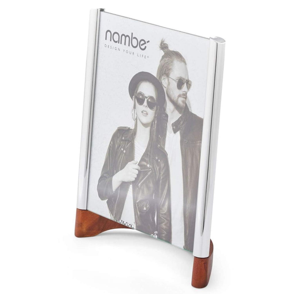 nambe Sky View Picture Frame, 8 by 10 - Inch | Photo Frame with Tempered Glass | Tabletop Display Family, Friends, Wedding Gift, Home Office Décor | Nambe Alloy, Acacia Wood and Glass