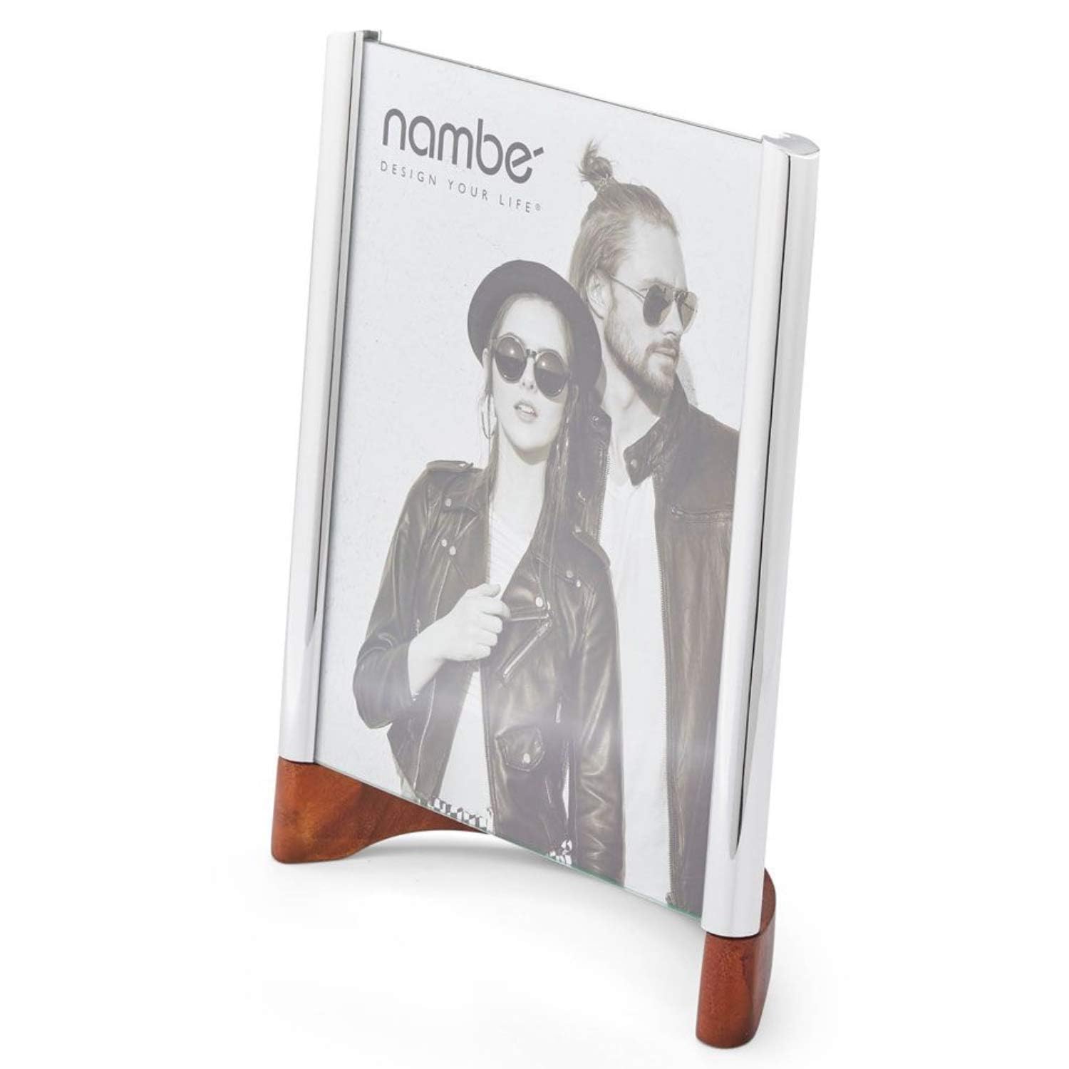nambe Sky View Picture Frame, 8 by 10 - Inch | Photo Frame with Tempered Glass | Tabletop Display Family, Friends, Wedding Gift, Home Office Décor | Nambe Alloy, Acacia Wood and Glass