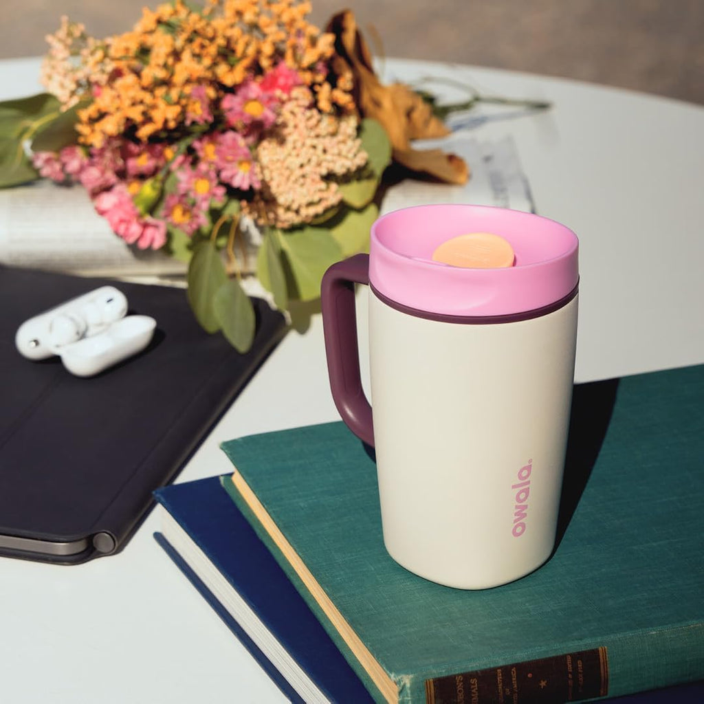 Owala SmoothSip Slider Travel Mug - 12oz Stainless Steel Insulated, Leak Proof, Hot & Cold Drinks, BPA Free | Pucker Up