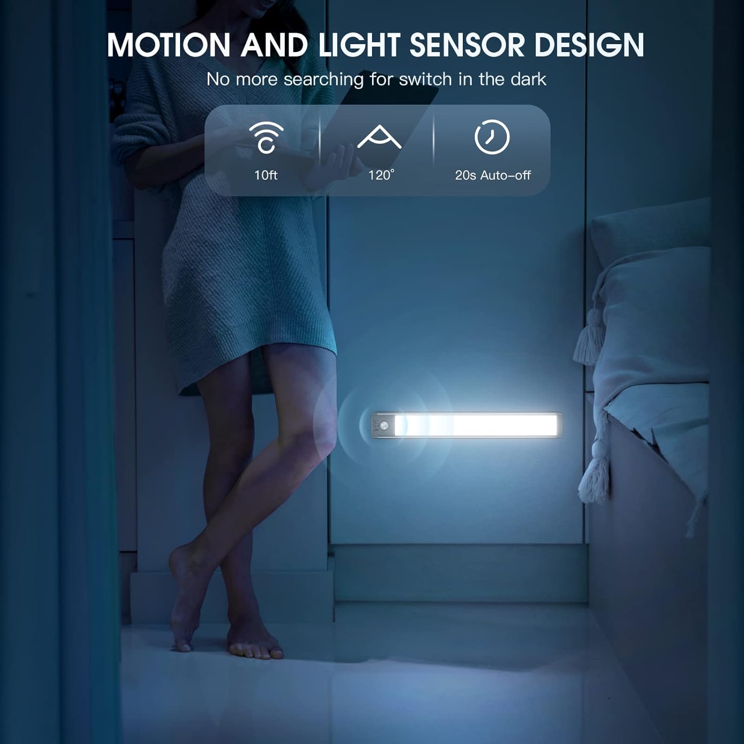 MCGOR 10-Inch Under Cabinet Lighting - 2 Pack Rechargeable Motion Sensor Lights | Dimmable Magnetic Indoor Closet Lights for Kitchen & Stairs
