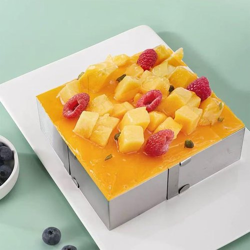 2 Pcs baking frames stainless steel mousse ring square retractable adjustable cake pan baking tools - baking pan square adjustable baking frame cake frame high 1.97in